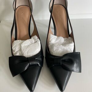 Black Leather Bow Slingback Heels